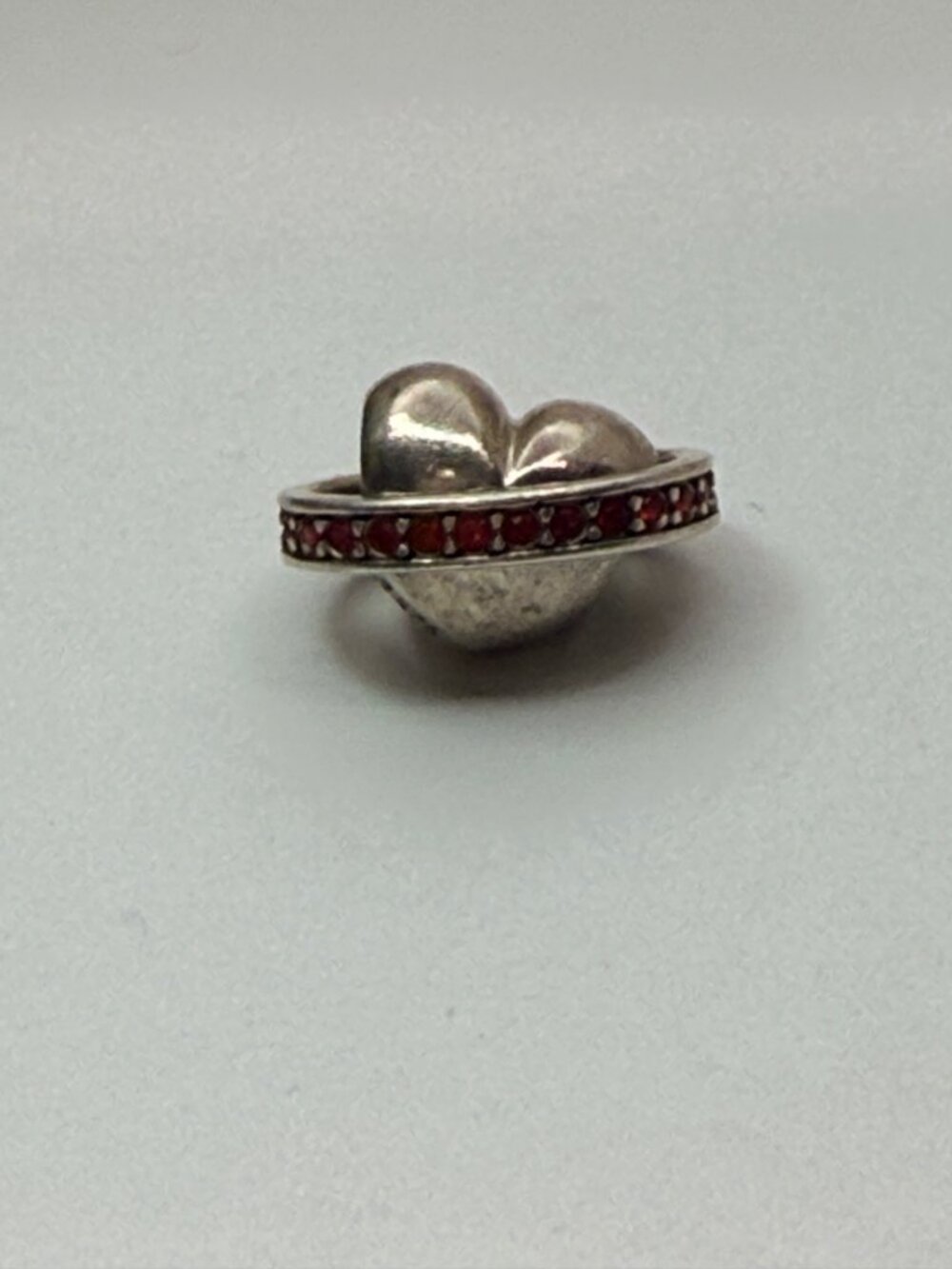 Chamilia Sterling Silver Puffy Heart Red Crystal Charm Retired Threaded